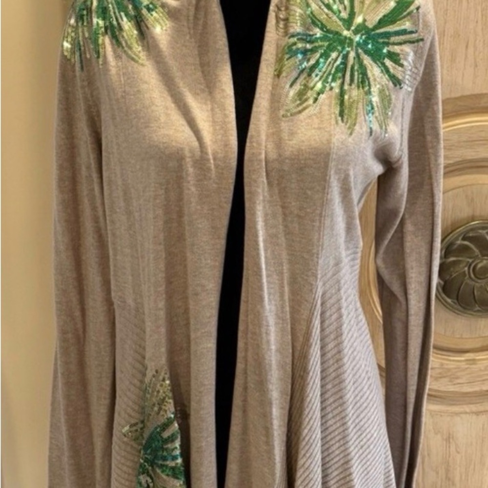 INC International Concepts Gray Cardigan with Green Accents
